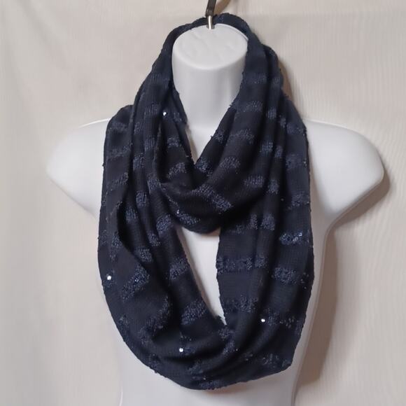 New York & Company Women's Navy Scarf With Sequins. - Picture 3 of 7